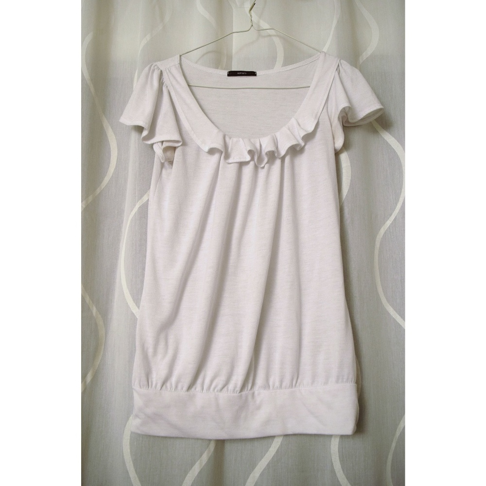 SOPRANO White Ruffle Scoop Neck T-shirt | Size S